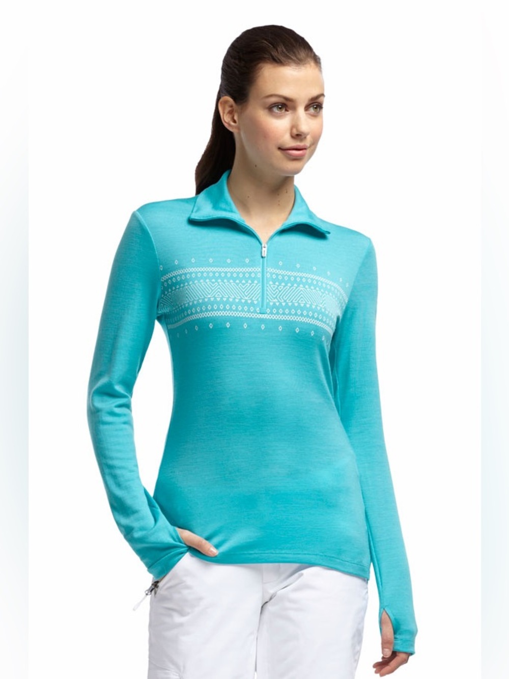 NWOT Icebreaker Merino 260 Oasis Half Zip Merino Base Layer in Blue Fair Isle XS